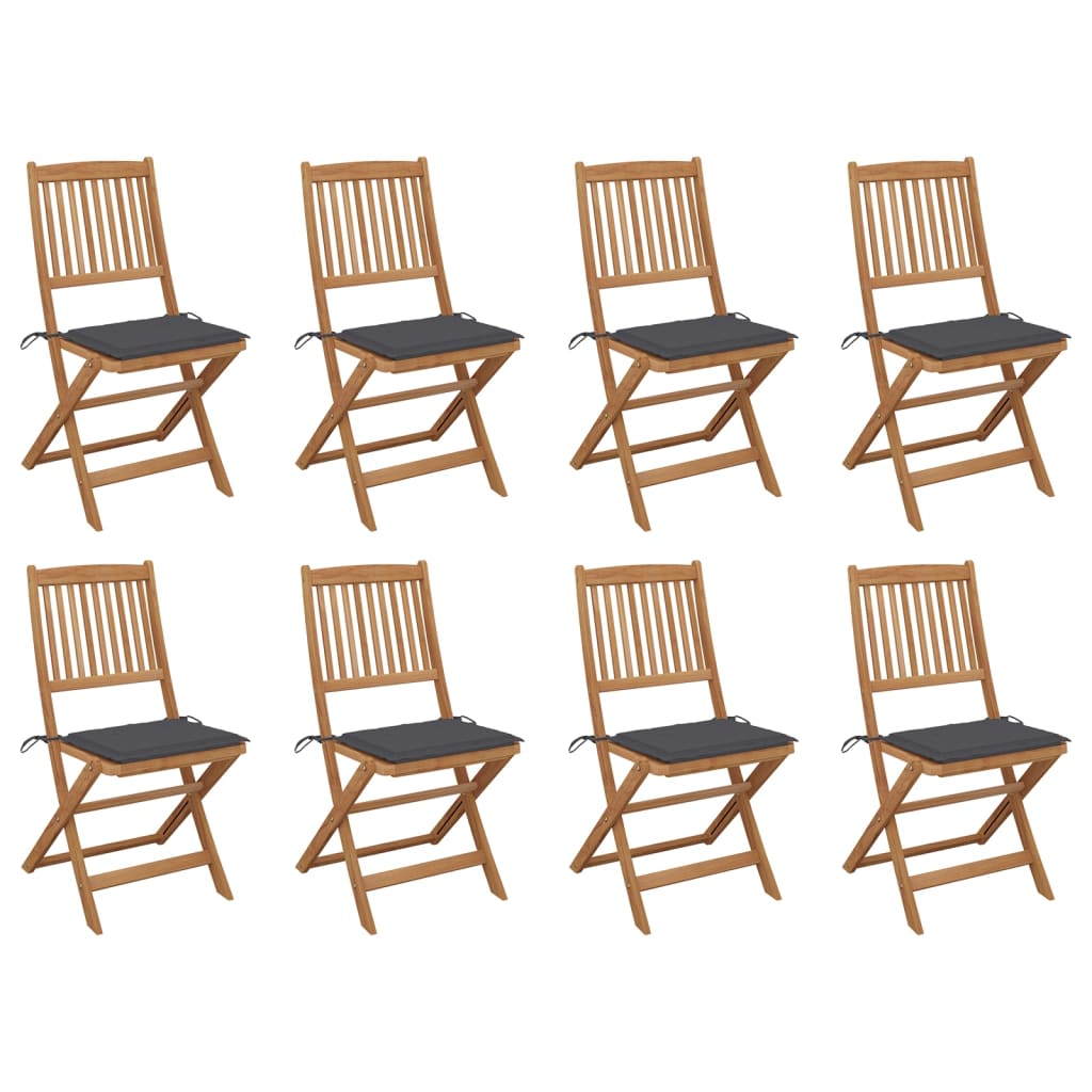 Folding Outdoor Chairs with Cushions 8 pcs Solid Wood Acacia