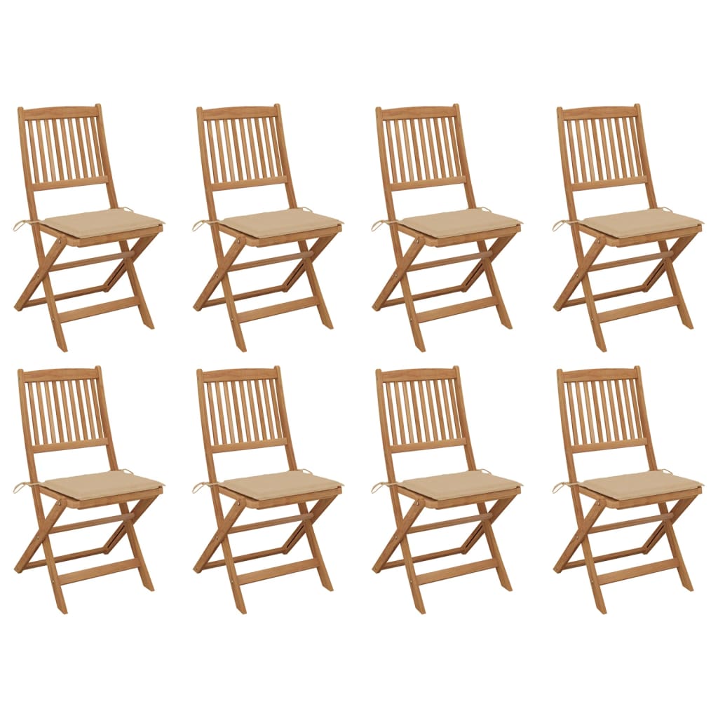 Folding Outdoor Chairs with Cushions 8 pcs Solid Wood Acacia