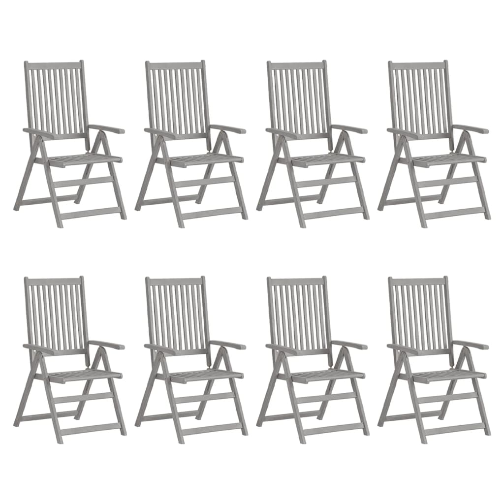 Garden Reclining Chairs with Cushions 8 pcs Grey Solid Wood Acacia