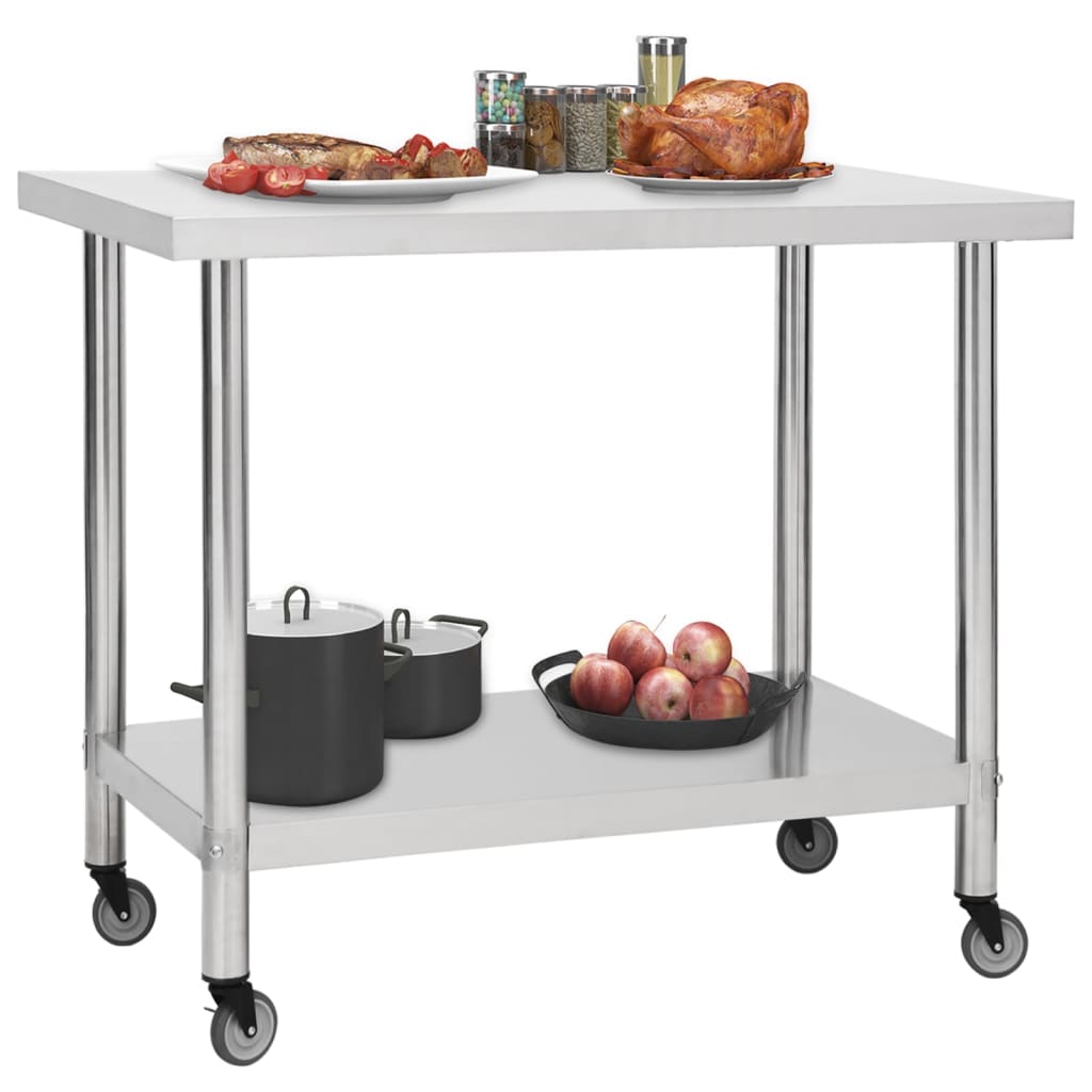 Kitchen Work Table with Wheels 80x60x85 cm Stainless Steel