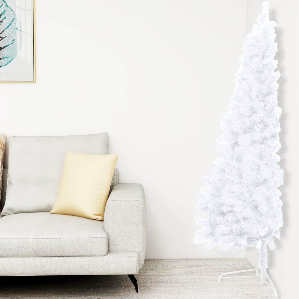 Artificial Half Pre-lit Christmas Tree with Stand White 210 cm PVC