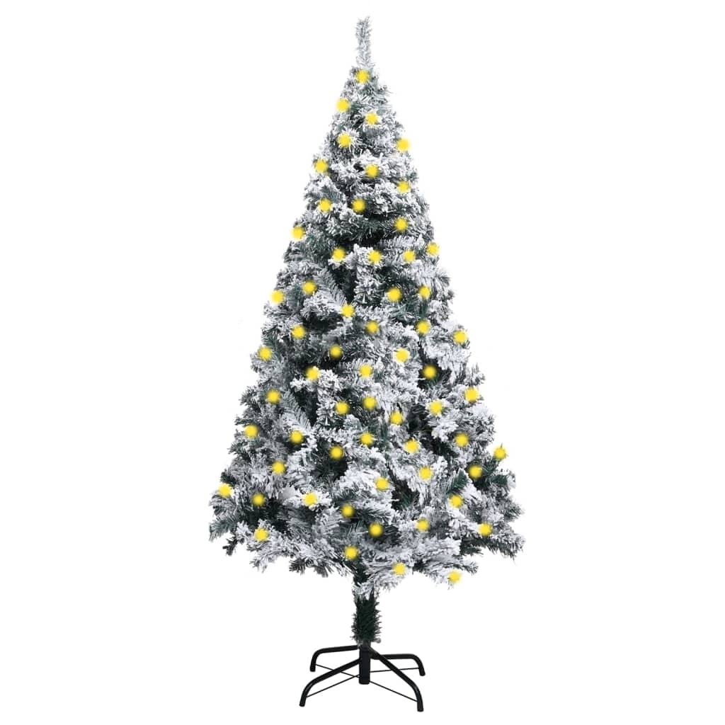 Artificial Pre-lit Christmas Tree with Flocked Snow Green 150 cm