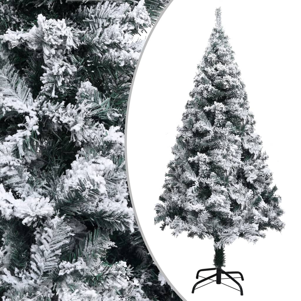 Artificial Pre-lit Christmas Tree with Flocked Snow Green 150 cm