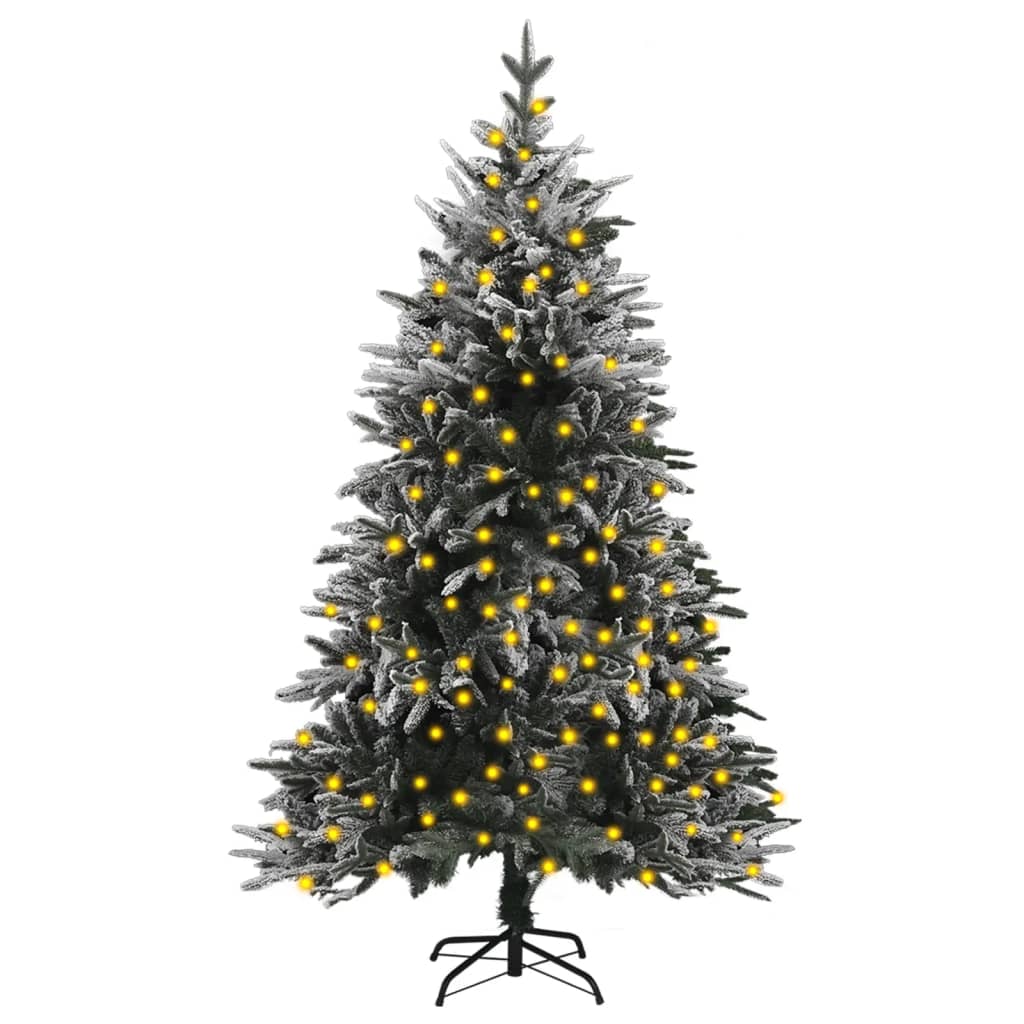 Artificial Pre-lit Christmas Tree with Flocked Snow 180 cm PVC&PE