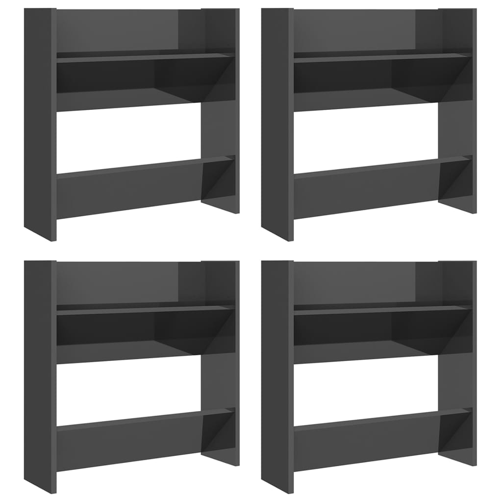 Wall Shoe Cabinets 4 pcs High Gloss Grey 60x18x60 cm Engineered Wood