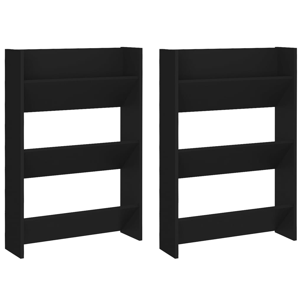 Wall Shoe Cabinets 2 pcs Black 60x18x90 cm Engineered Wood