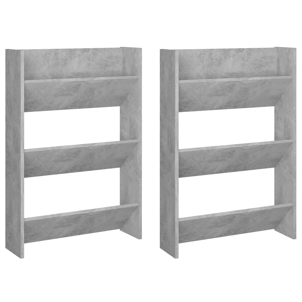 Wall Shoe Cabinets 2 pcs Concrete Grey 60x18x90 cm Engineered Wood