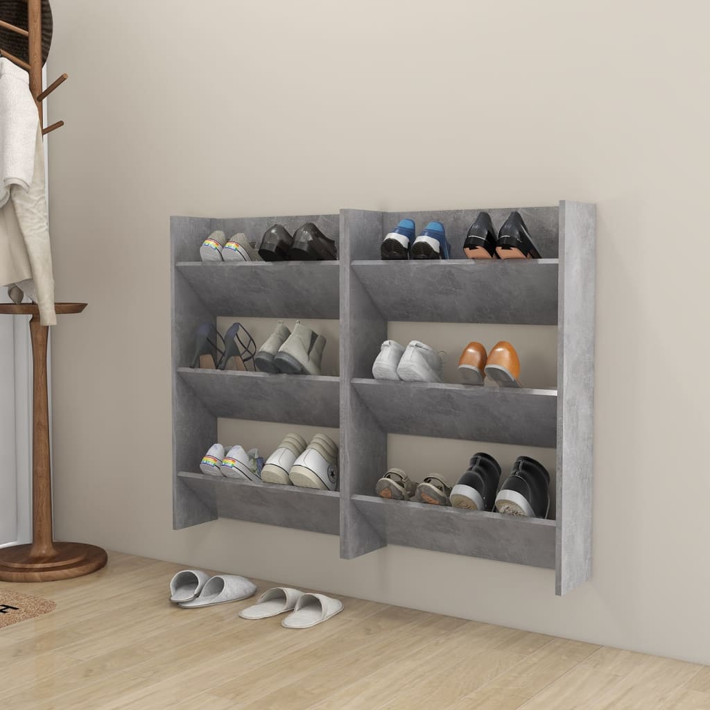 Wall Shoe Cabinets 2 pcs Concrete Grey 60x18x90 cm Engineered Wood