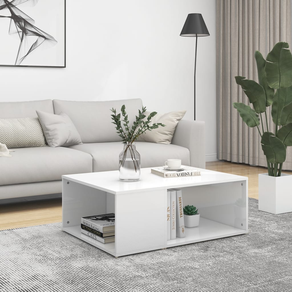 Coffee Table High Gloss White 90x67x33 cm Engineered Wood