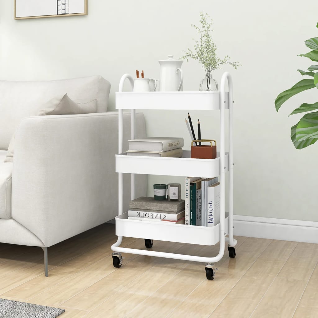 3-Tier Trolley White 43x34x79 cm Steel