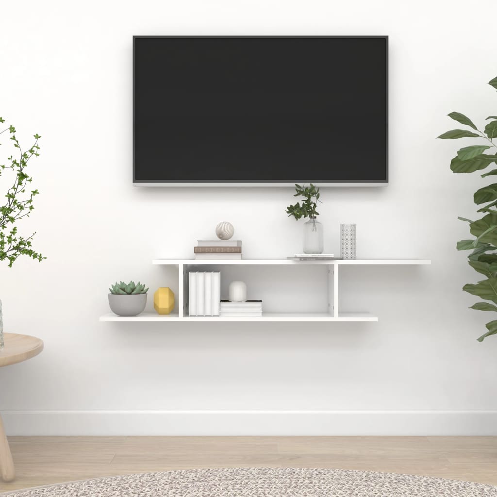 Wall-Mounted TV Shelf High Gloss White 125x18x23 cm Engineered Wood