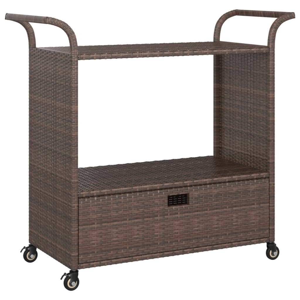 Bar Cart with Drawer Brown 100x45x97 cm Poly Rattan