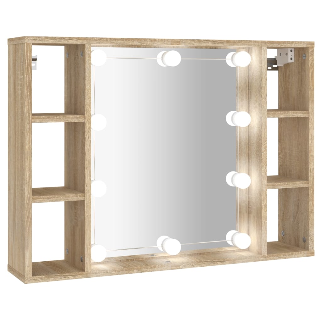 Mirror Cabinet with LED Sonoma Oak 76x15x55 cm