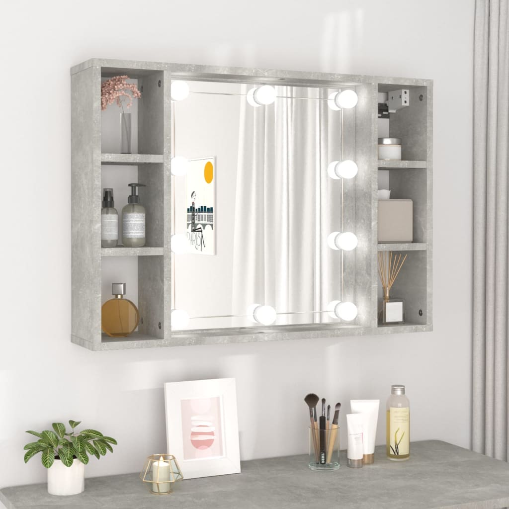 Mirror Cabinet with LED Concrete Grey 76x15x55 cm