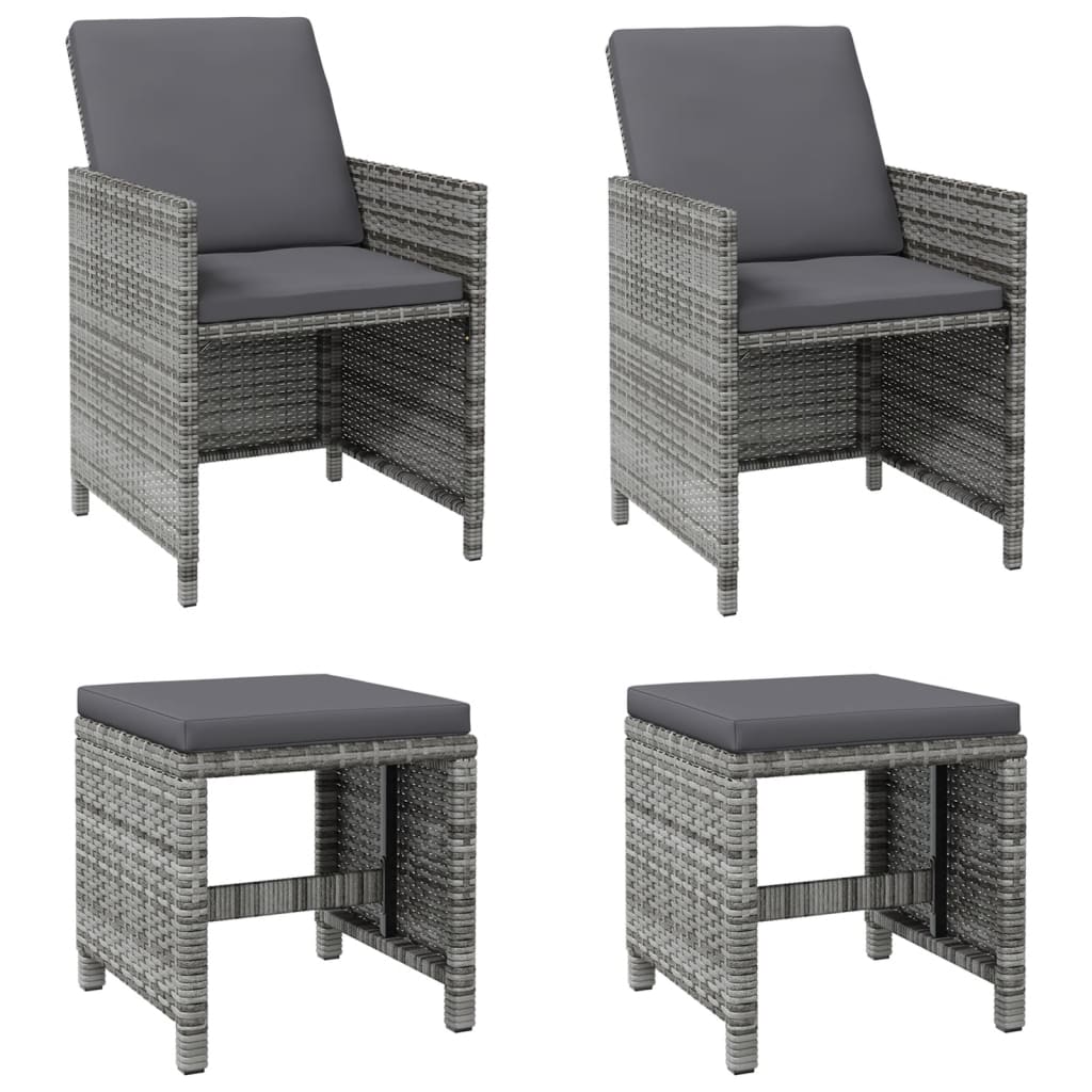 4 Piece Garden Chair and Stool Set Poly Rattan Grey