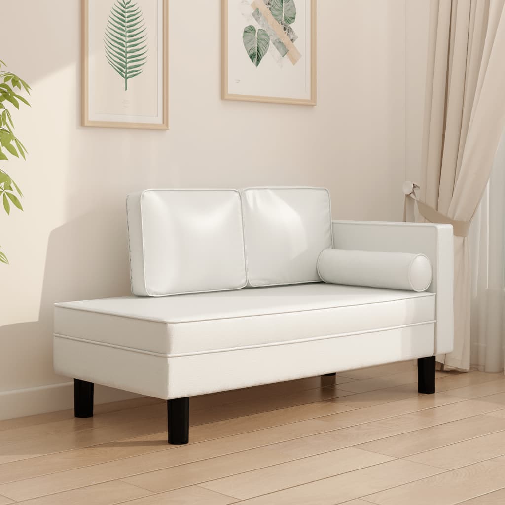 Chaise Lounge with Cushions and Bolster Cream Faux Leather