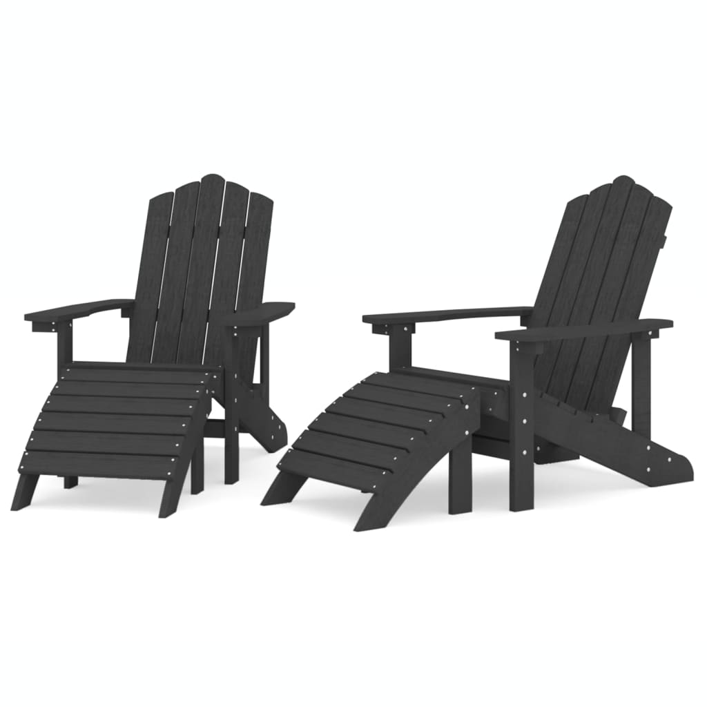 Garden Adirondack Chairs 2 pcs with Footstools HDPE Anthracite