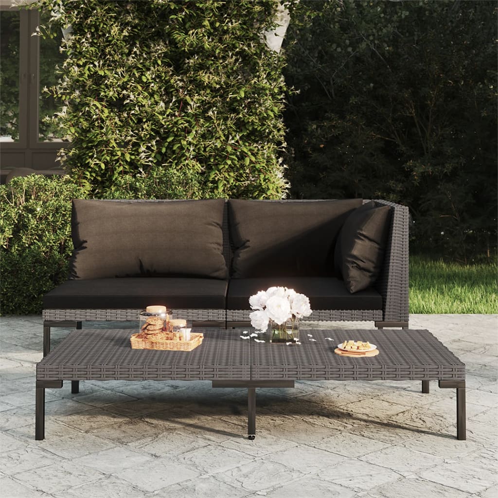 Garden Coffee Table Dark Grey Half Round Poly Rattan