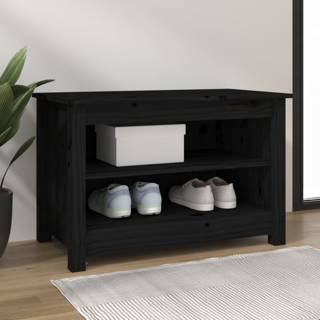 Shoe Bench Black 70x38x45.5 cm Solid Wood Pine