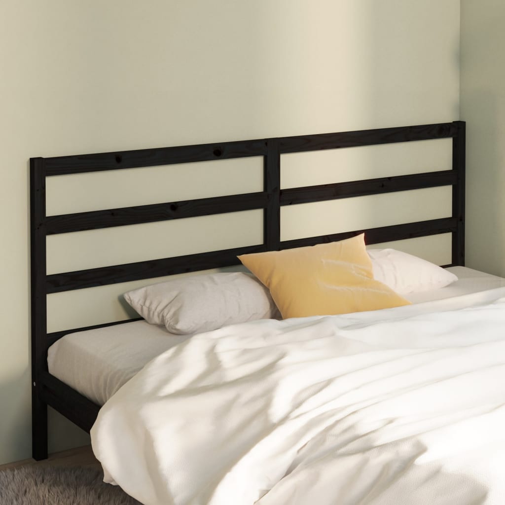 Bed Headboard Black 186 cm Solid Wood Pine