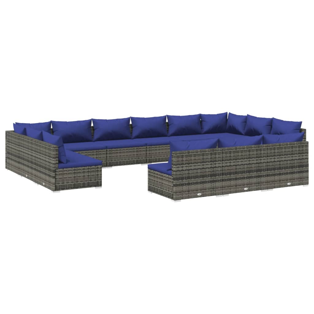 13 Piece Garden Lounge Set with Cushions Grey Poly Rattan