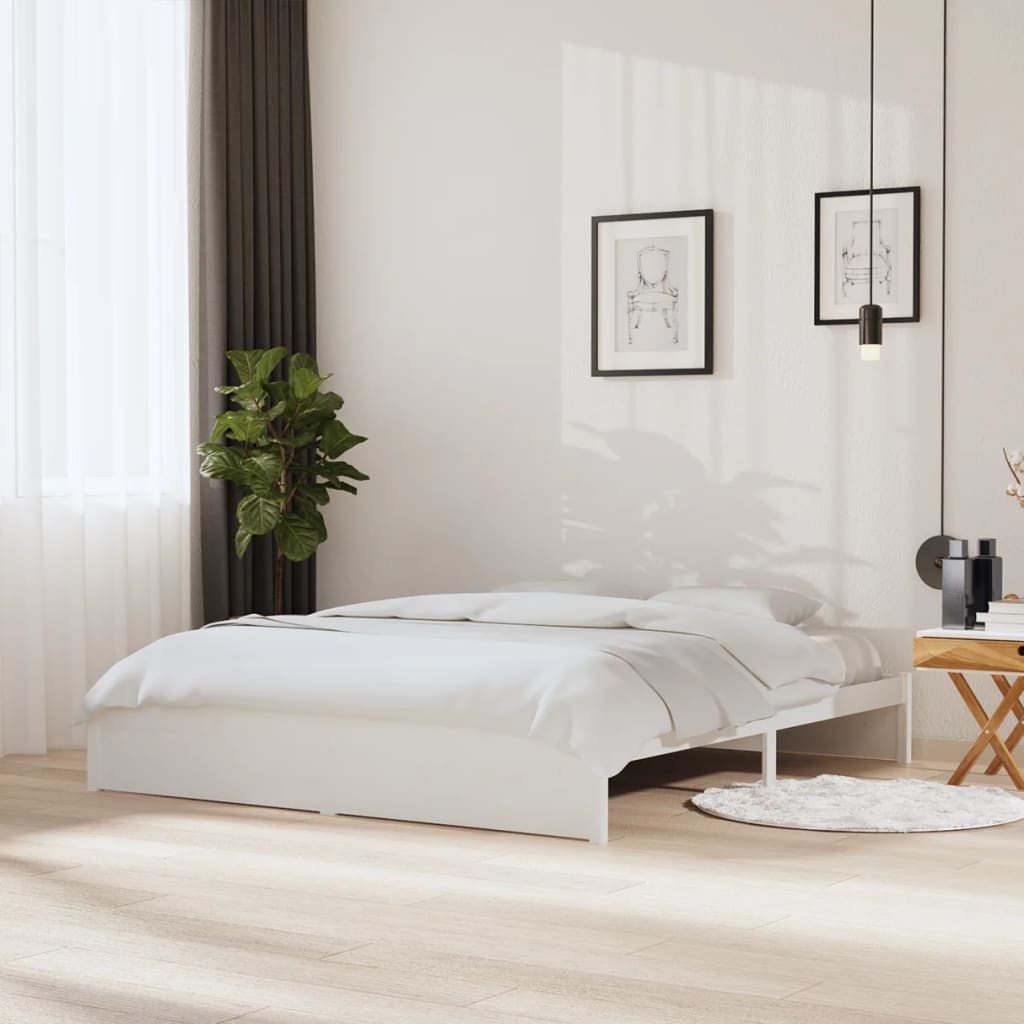 Bed Frame without Mattress White Solid Wood 183x203 cm King