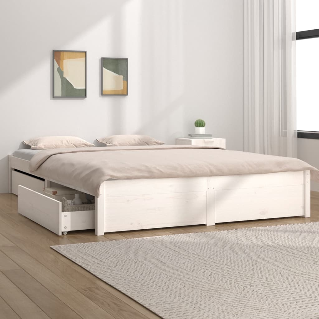 Bed Frame without Mattress with Drawers White 183x203 cm King