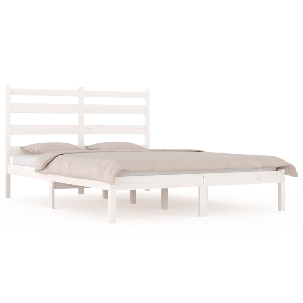 Bed Frame without Mattress White Solid Wood 183x203 cm King