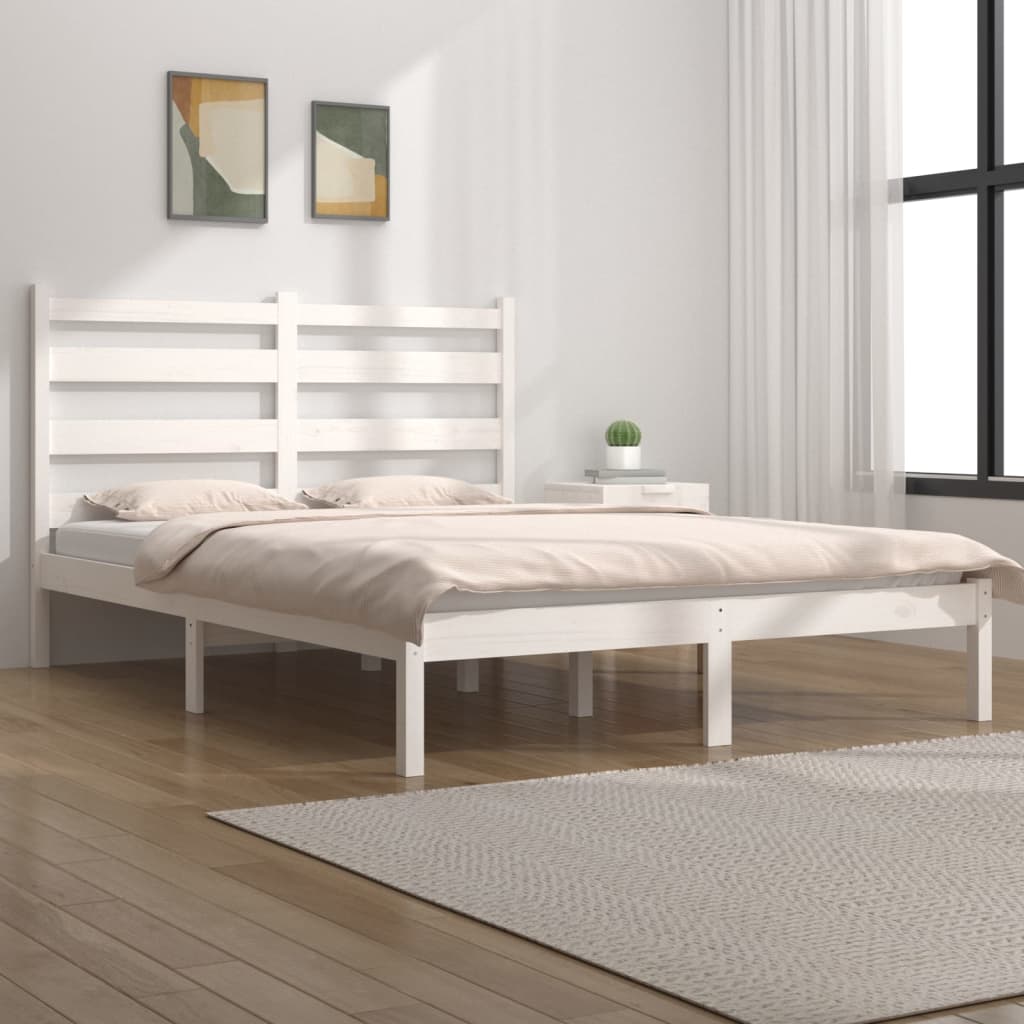 Bed Frame without Mattress White Solid Wood 183x203 cm King