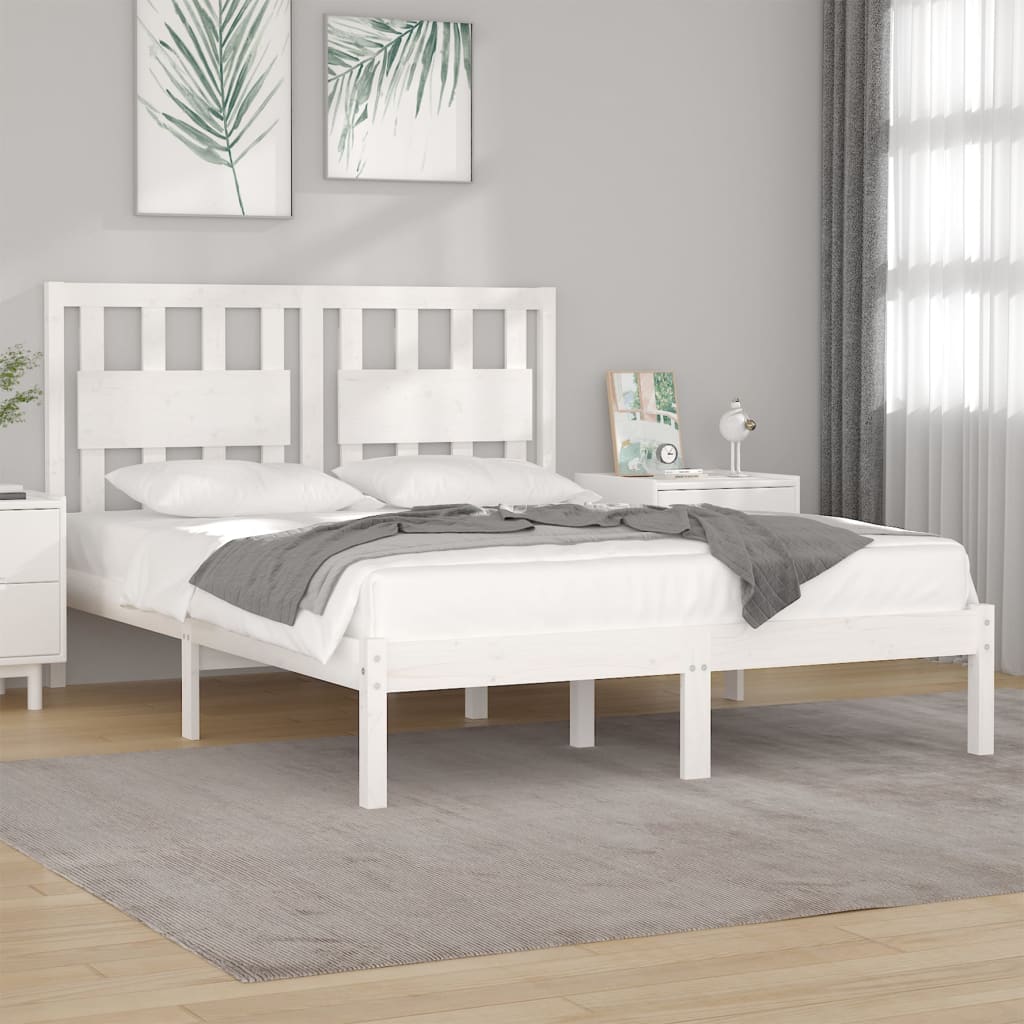 Bed Frame without Mattress White Solid Wood 183x203 cm King