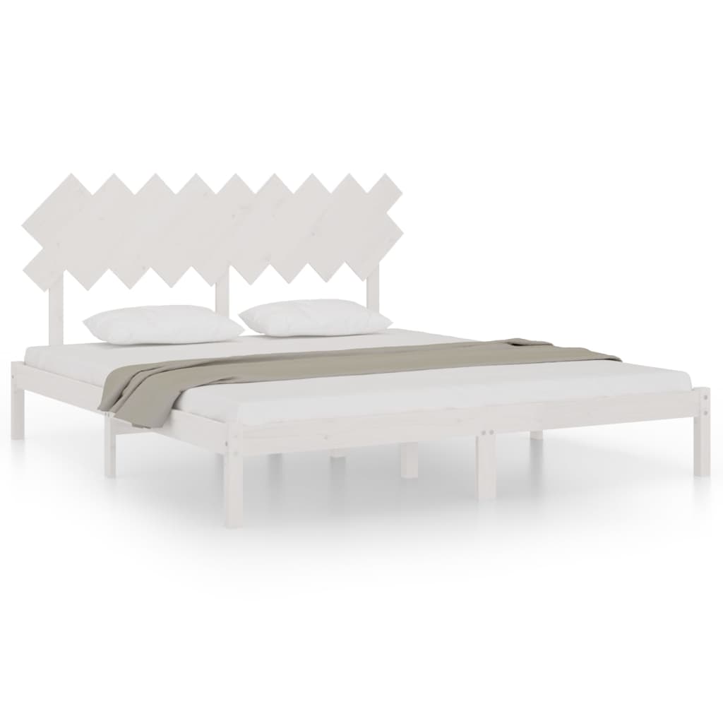 Bed Frame without Mattress White 183x203 cm King Solid Wood