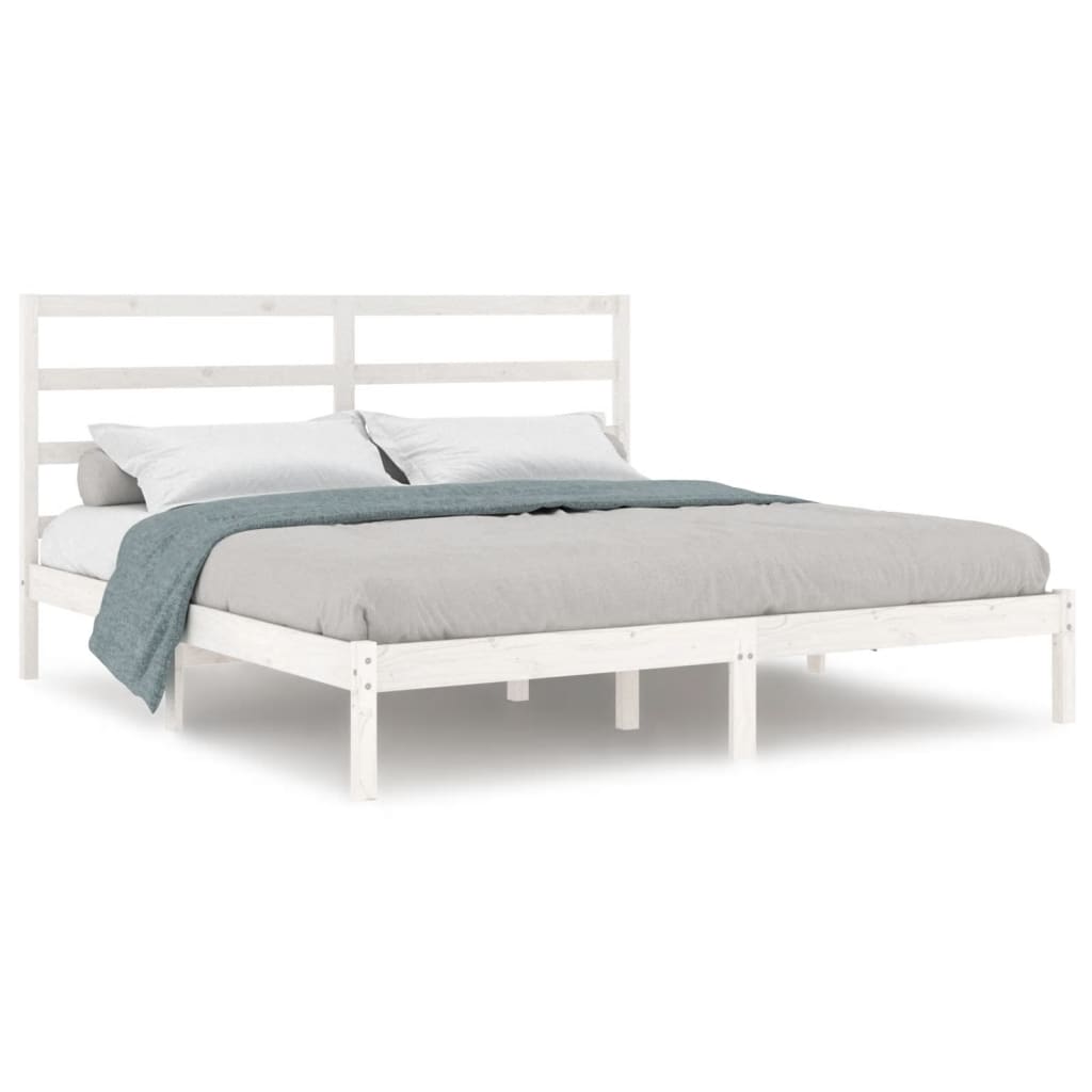 Bed Frame without Mattress White 183x203 cm King Solid Wood