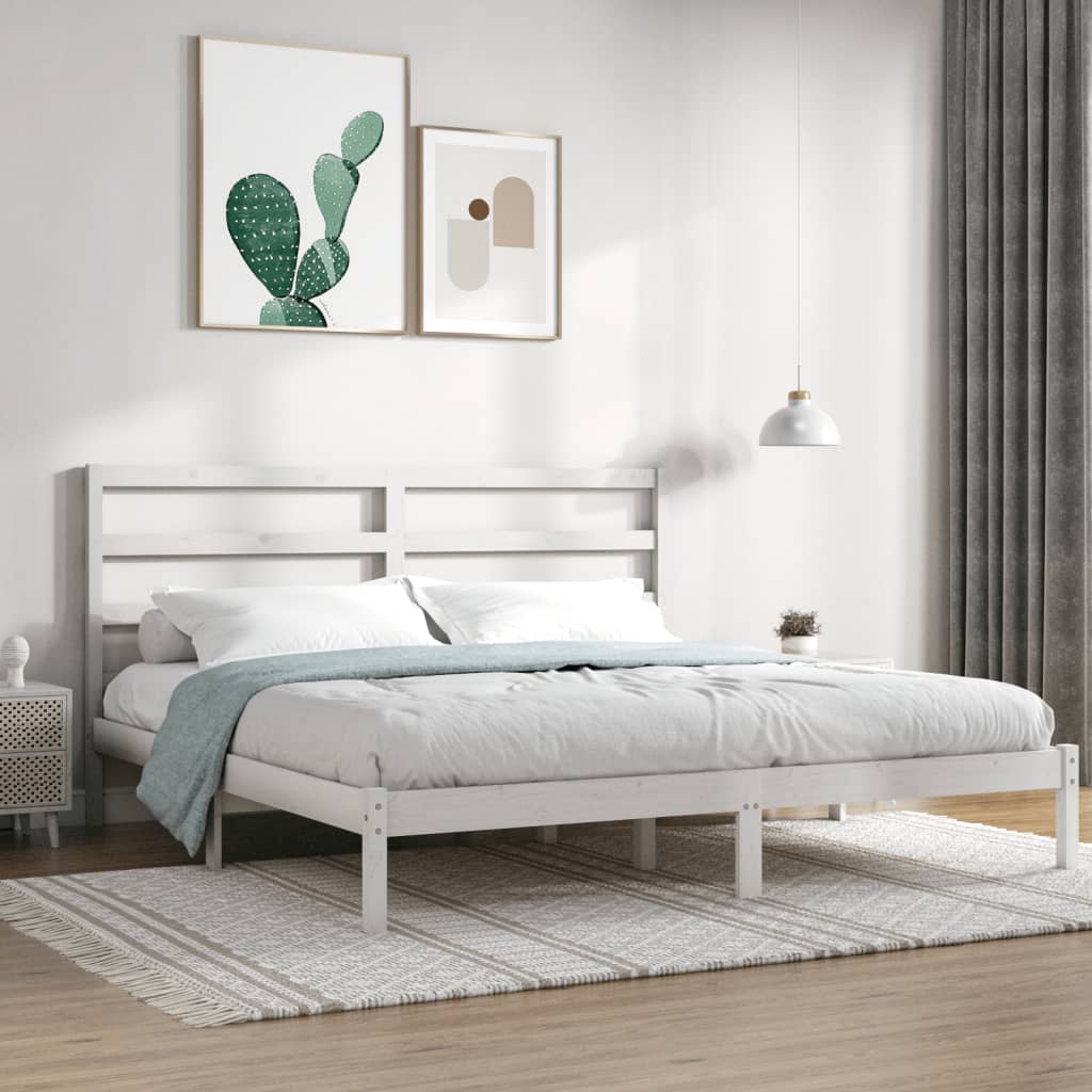 Bed Frame without Mattress White 183x203 cm King Solid Wood