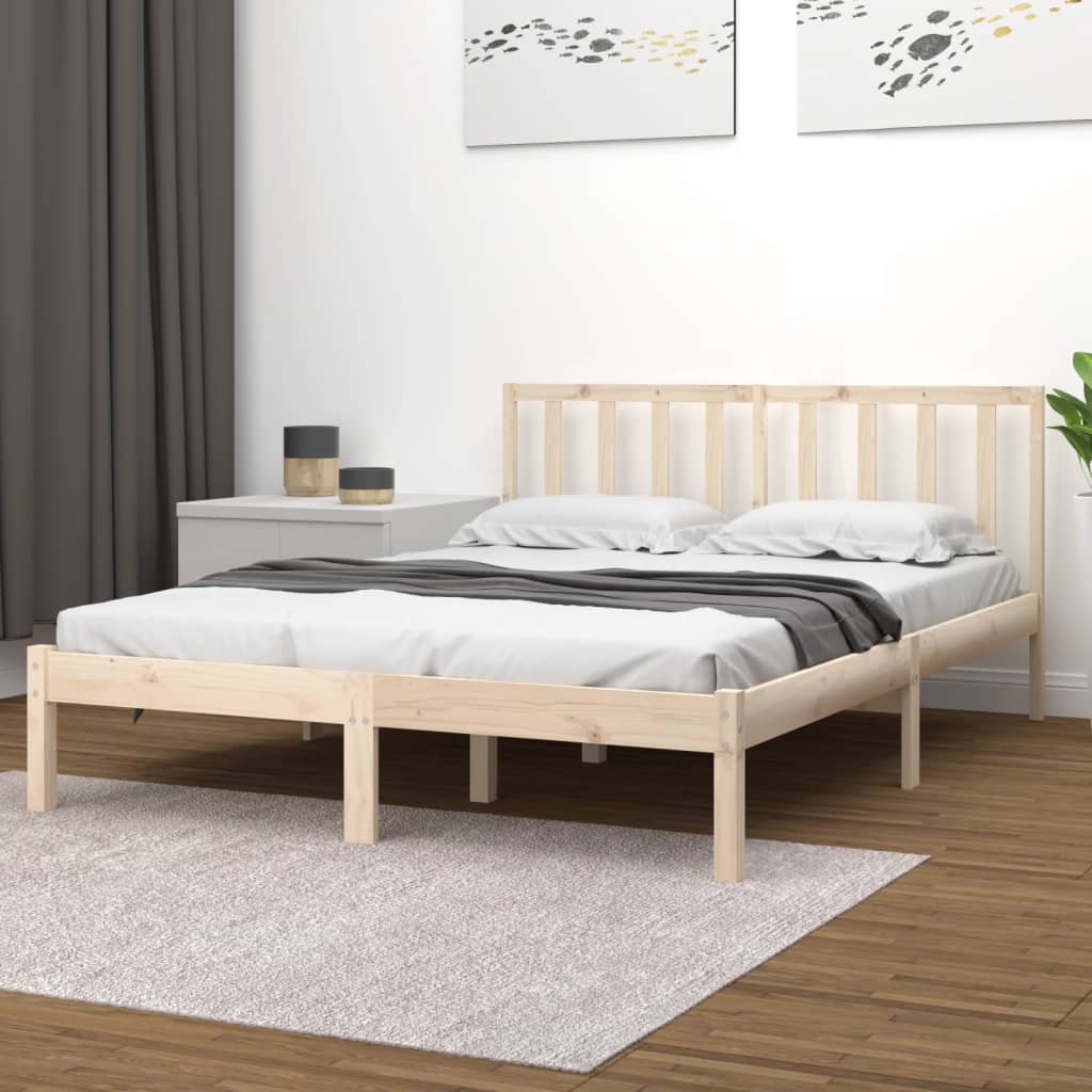 Bed Frame without Mattress Solid Wood Pine 183x203 cm King