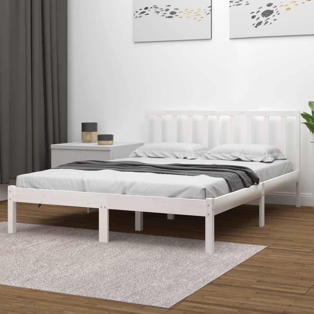 Bed Frame without Mattress White Solid Wood Pine 183x203 cm King