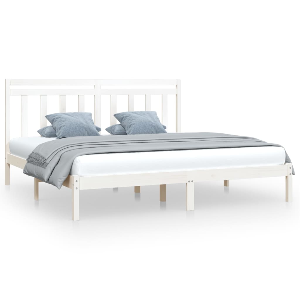 Bed Frame without Mattress White 183x203 cm King Solid Wood