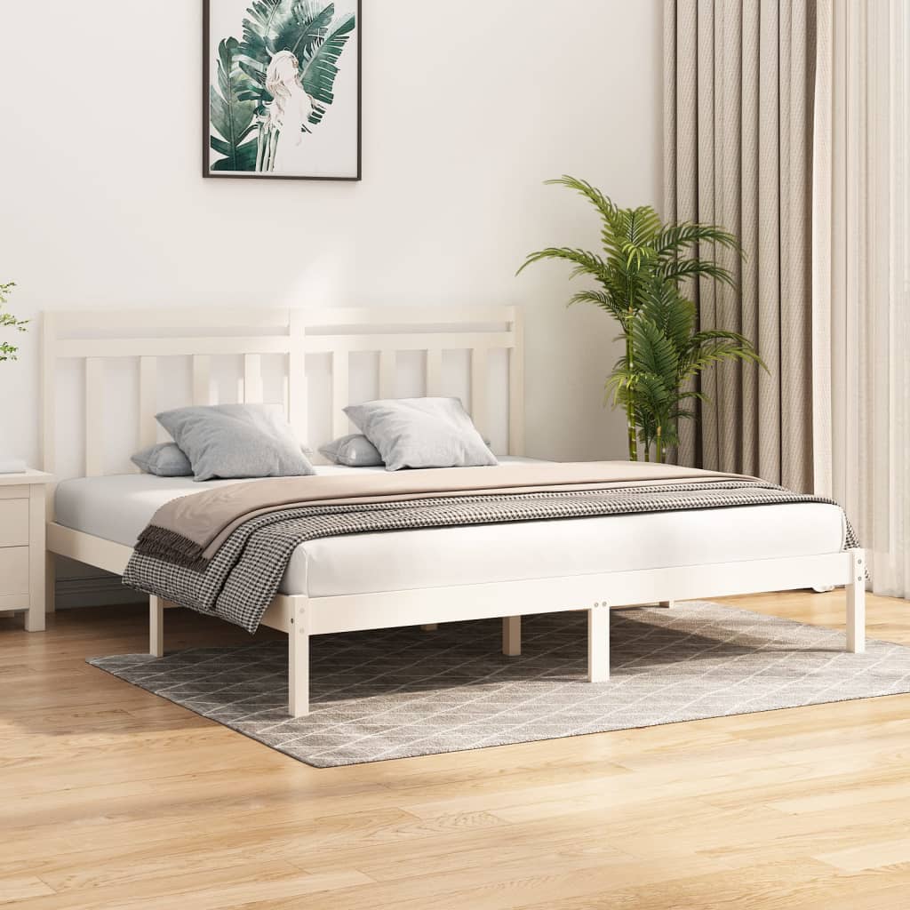 Bed Frame without Mattress White 183x203 cm King Solid Wood