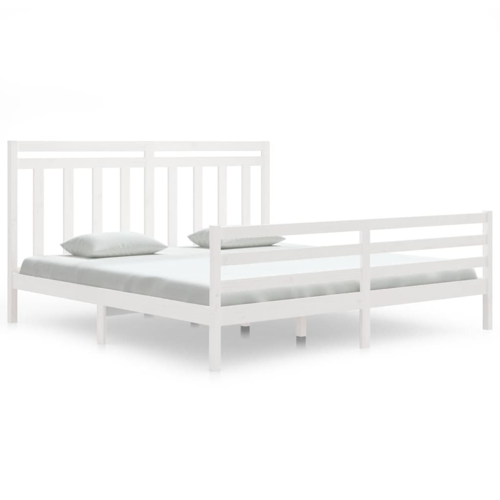 Bed Frame without Mattress White 183x203 cm King Solid Wood