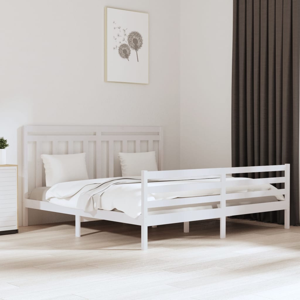 Bed Frame without Mattress White 183x203 cm King Solid Wood