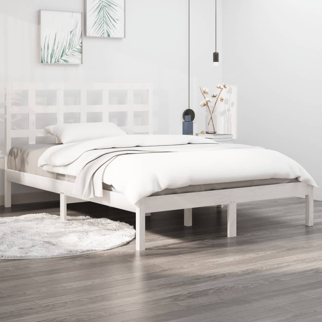 Bed Frame without Mattress White 183x203 cm King Solid Wood