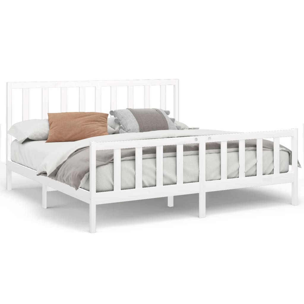 Bed Frame without Mattress White 183x203 cm King Solid Wood Pine