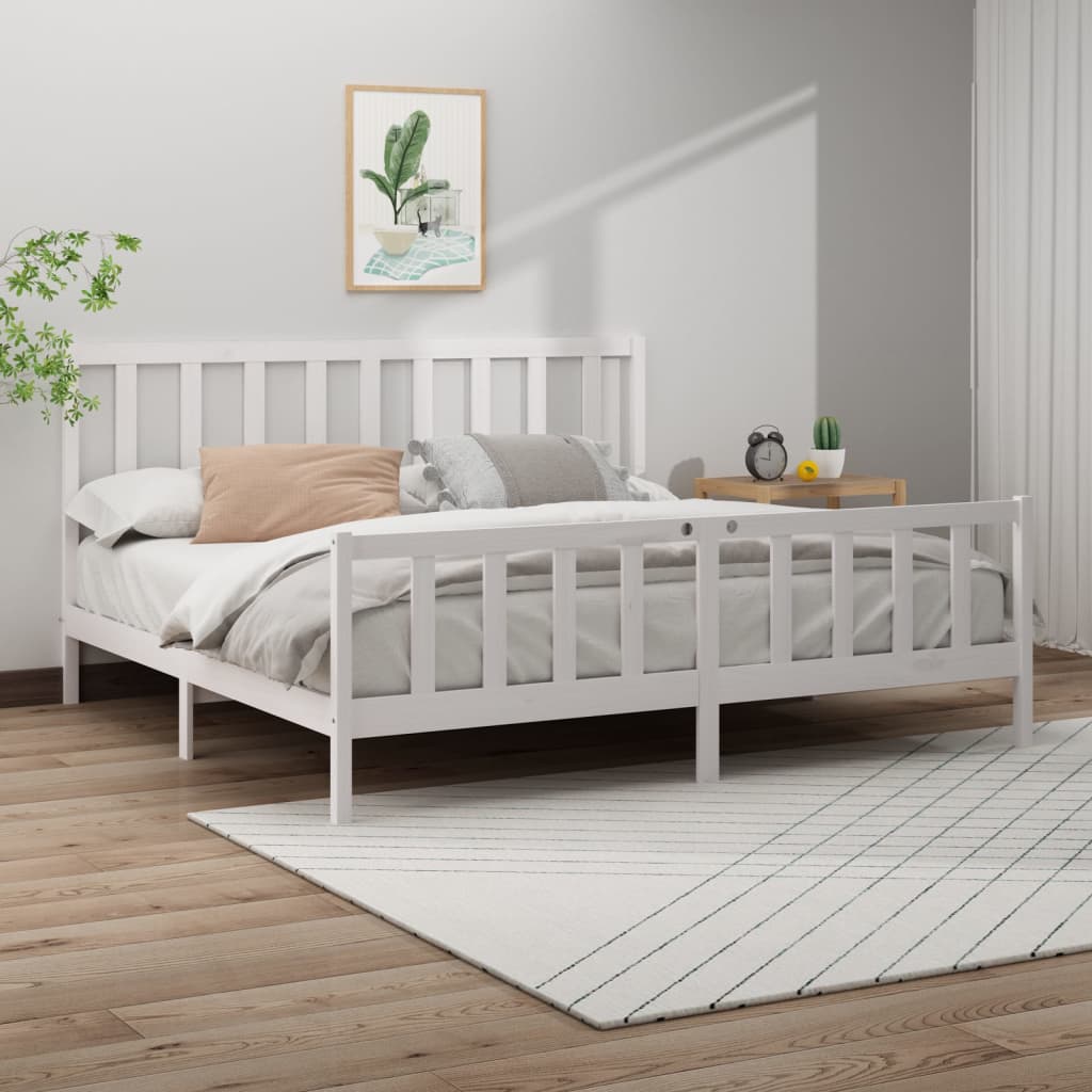 Bed Frame without Mattress White 183x203 cm King Solid Wood Pine