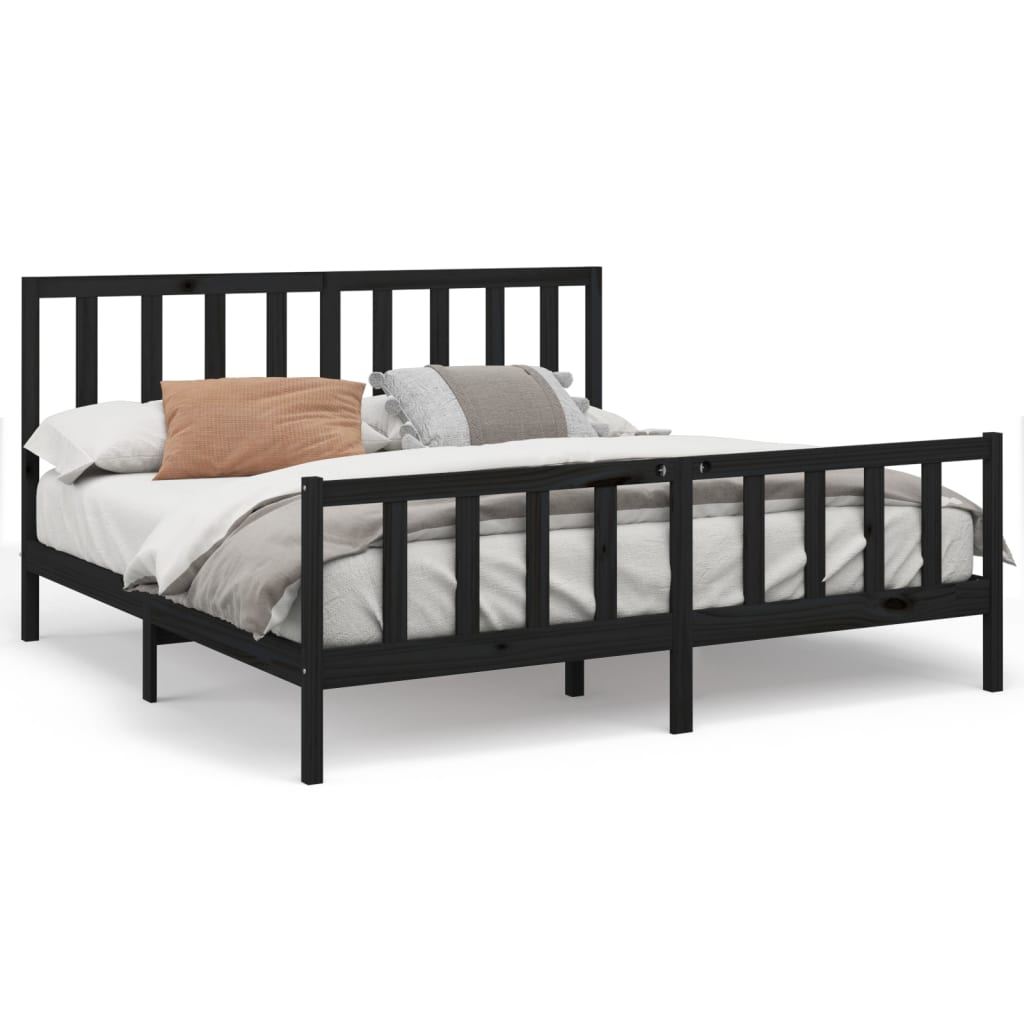 Bed Frame without Mattress Black 183x203 cm King Solid Wood Pine