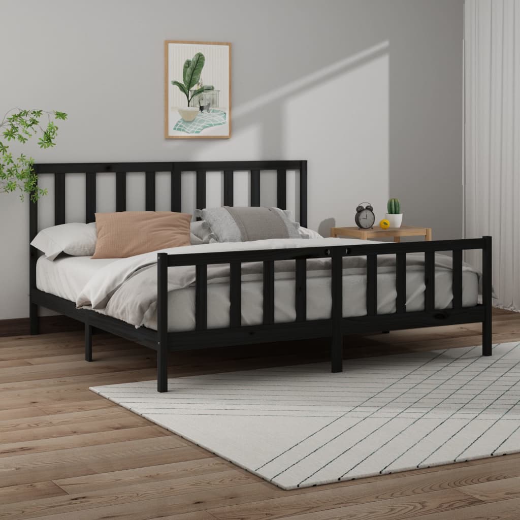 Bed Frame without Mattress Black 183x203 cm King Solid Wood Pine