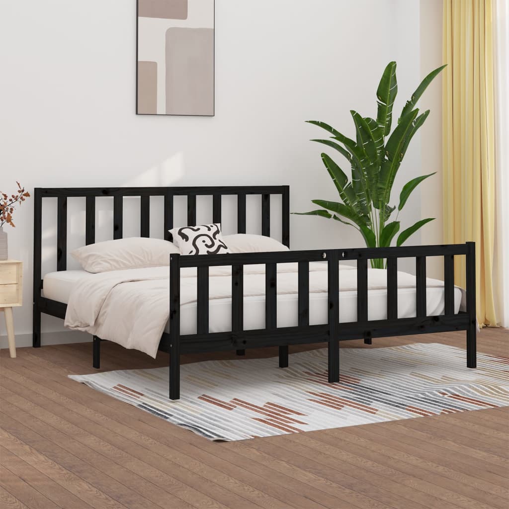 Bed Frame without Mattress Black 183x203 cm King Solid Wood