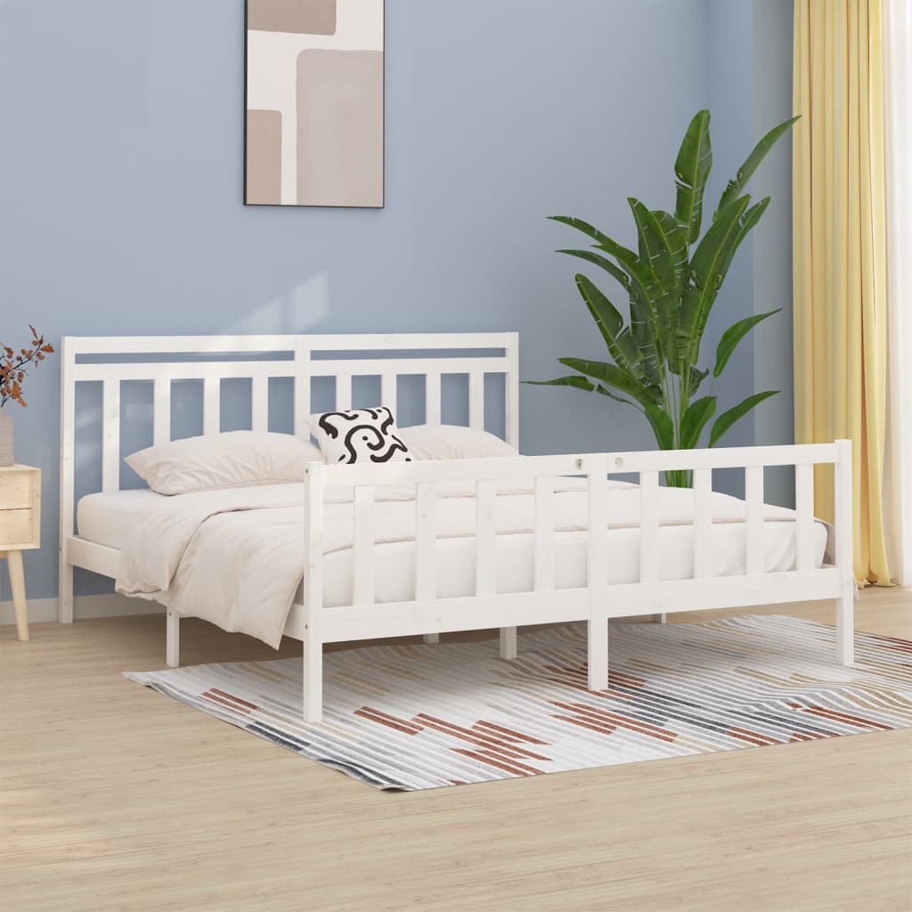 Bed Frame without Mattress White Solid Wood Pine 183x203 cm King