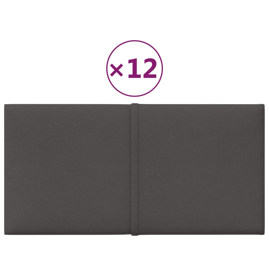 Wall Panels 12 pcs Dark Grey 30x15 cm Fabric 0.54 m²