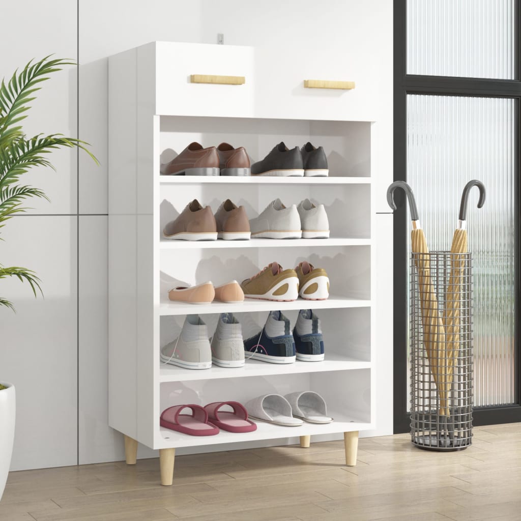 Shoe Cabinet High Gloss White 60x35x105 cm Engineered Wood