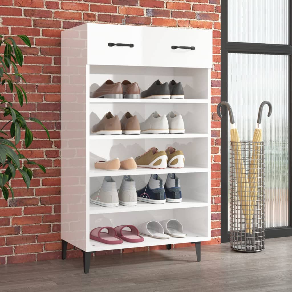 Shoe Cabinet High Gloss White 60x35x105 cm Engineered Wood