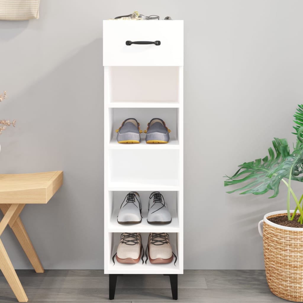 Shoe Cabinet High Gloss White 30x35x105 cm Engineered Wood